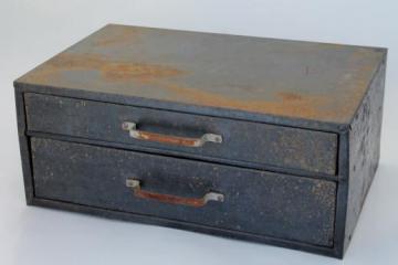 catalog photo of rustic industrial vintage metal drawers hardware storage box w/ divided sorting trays