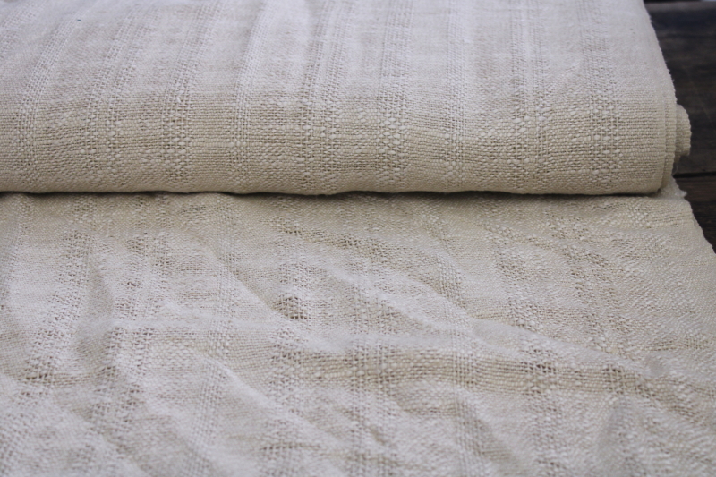 photo of rustic natural linen weave fabric, MCM vintage decorator drapery fabric w/ chunky handwoven look #2