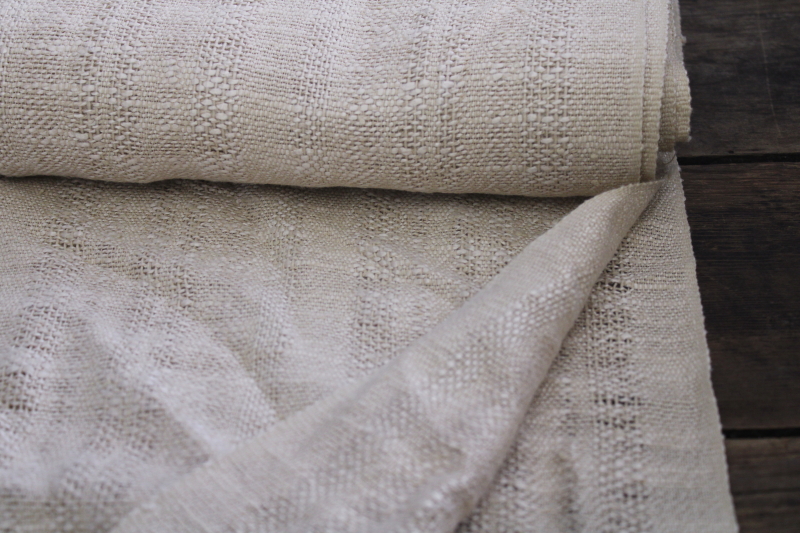 photo of rustic natural linen weave fabric, MCM vintage decorator drapery fabric w/ chunky handwoven look #3