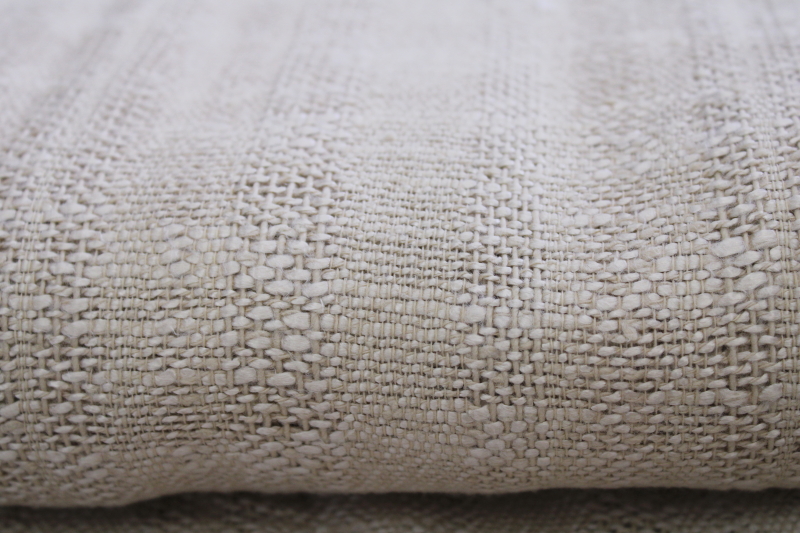 photo of rustic natural linen weave fabric, MCM vintage decorator drapery fabric w/ chunky handwoven look #4