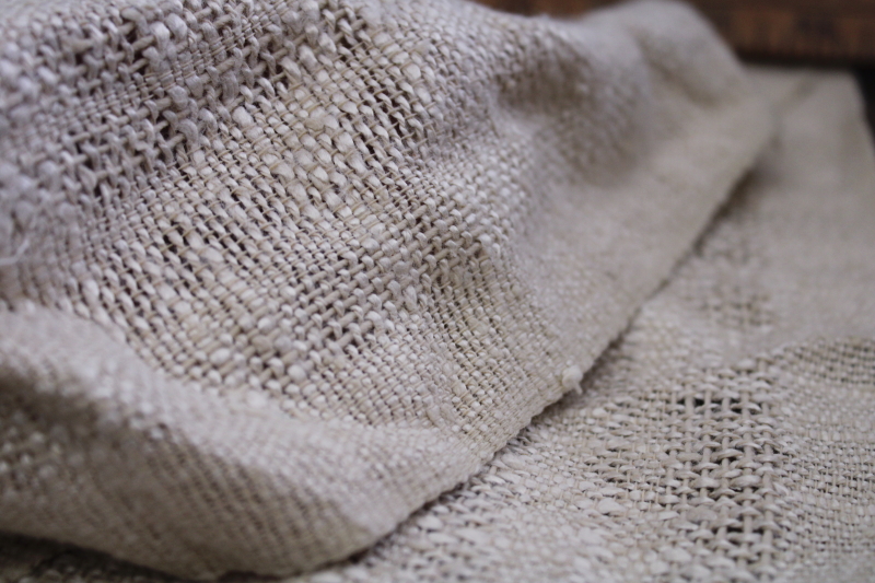 photo of rustic natural linen weave fabric, MCM vintage decorator drapery fabric w/ chunky handwoven look #6