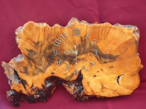 photo of rustic natural shape cedar slab wall clock for vintage lodge or cabin #1