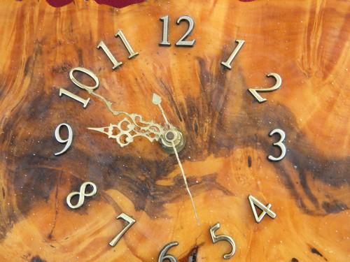 photo of rustic natural shape cedar slab wall clock for vintage lodge or cabin #3