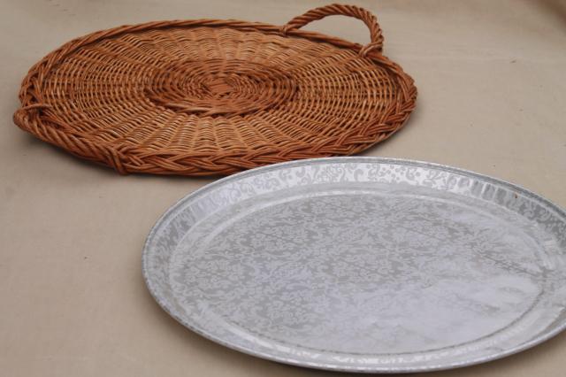 photo of rustic natural wicker basket tray, serving tray w/ handles, holds a large deli platter or pizza #4