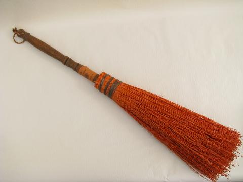 photo of rustic old orange broom corn fireplace hearth whisk brush #1