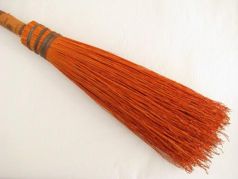 photo of rustic old orange broom corn fireplace hearth whisk brush #2