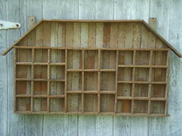 catalog photo of rustic old salvaged wood wall shelf shadow box, type case style display