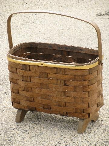 photo of rustic old splint needlework basket for mending, sewing, knitting #1