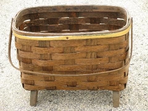 photo of rustic old splint needlework basket for mending, sewing, knitting #2