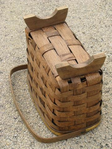 photo of rustic old splint needlework basket for mending, sewing, knitting #4