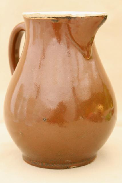 photo of rustic old stoneware pitcher, vintage farmhouse primitive antique water jug #1