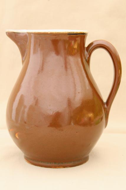 photo of rustic old stoneware pitcher, vintage farmhouse primitive antique water jug #2