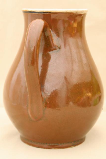 photo of rustic old stoneware pitcher, vintage farmhouse primitive antique water jug #3