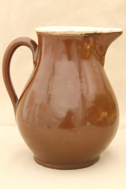 photo of rustic old stoneware pitcher, vintage farmhouse primitive antique water jug #4