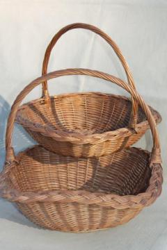 catalog photo of rustic old wicker baskets for mushroom picking basket, vintage gathering baskets