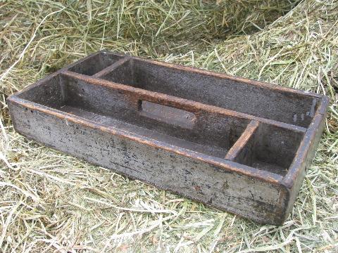 photo of rustic old wood tool tote box / garden carrier, vintage farm primitive #1