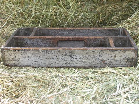 photo of rustic old wood tool tote box / garden carrier, vintage farm primitive #3