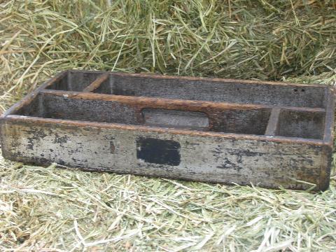 photo of rustic old wood tool tote box / garden carrier, vintage farm primitive #5