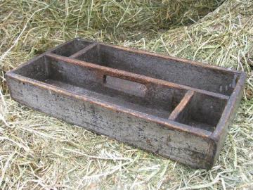 catalog photo of rustic old wood tool tote box / garden carrier, vintage farm primitive