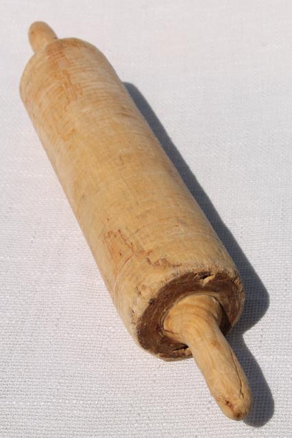 photo of rustic primitive old hand carved wood rolling pin, vintage lefse rolling pin #1