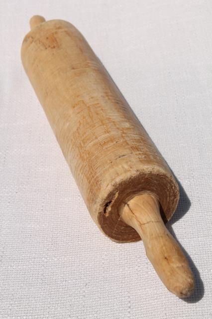 photo of rustic primitive old hand carved wood rolling pin, vintage lefse rolling pin #3