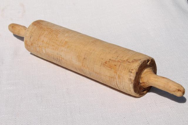 photo of rustic primitive old hand carved wood rolling pin, vintage lefse rolling pin #7