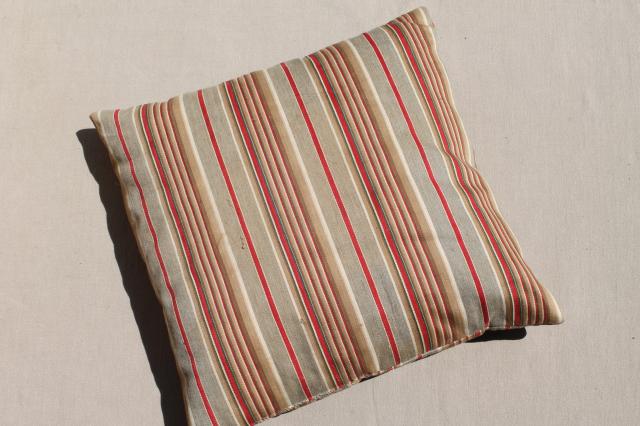 photo of rustic primitive vintage feather pillows w/ old wide brown striped ticking #3