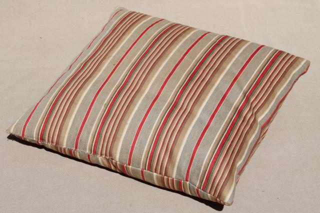 photo of rustic primitive vintage feather pillows w/ old wide brown striped ticking #4