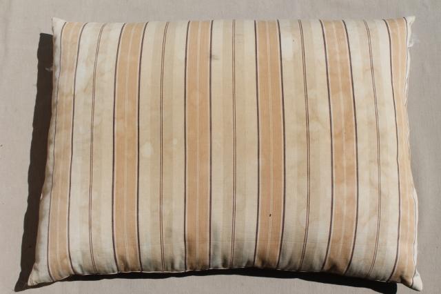 photo of rustic primitive vintage feather pillows w/ old wide brown striped ticking #5