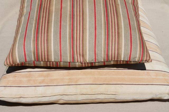 photo of rustic primitive vintage feather pillows w/ old wide brown striped ticking #8