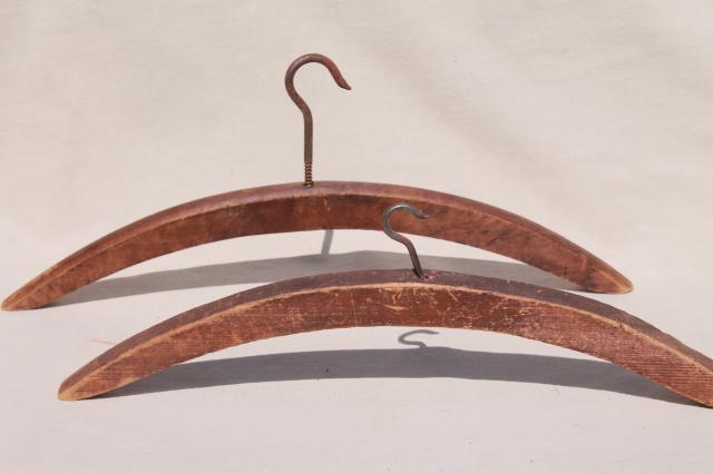 photo of rustic primitive vintage make do wood clothes hangers w/ large hooks  #1