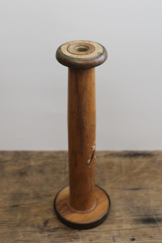 photo of rustic primitive vintage wood spindle, large wooden spool from weaving or spinning mill #1