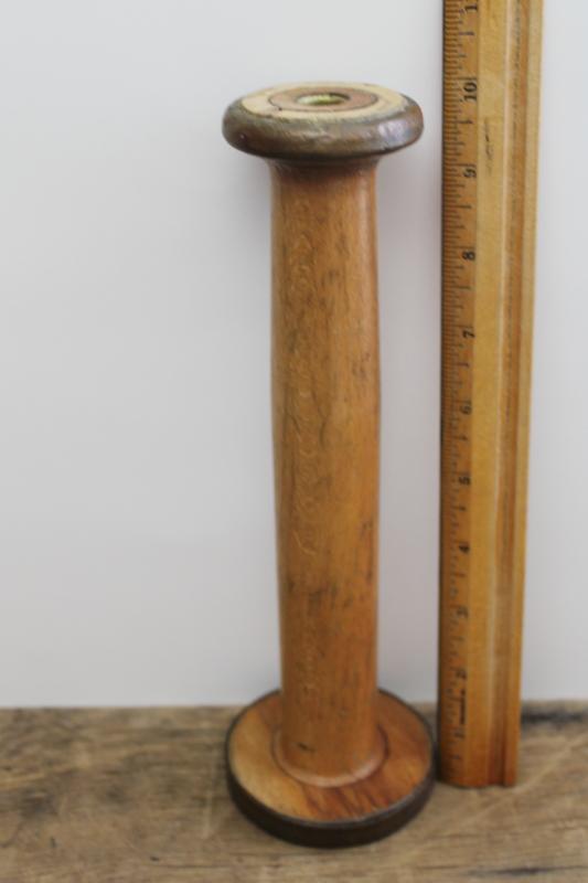 photo of rustic primitive vintage wood spindle, large wooden spool from weaving or spinning mill #2