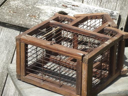 photo of rustic primitive wood & wire bird cage, small birdcage for display #4