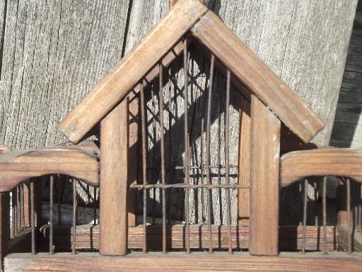 photo of rustic primitive wood & wire bird cage, small birdcage for display #6