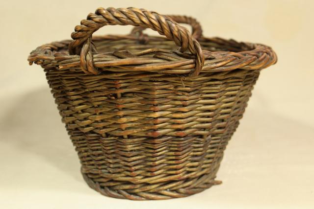 photo of rustic primitive woven basket, child