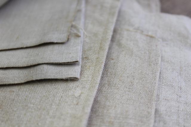 photo of rustic pure linen fabric, natural flax color vintage remnants for needlework or samplers #2