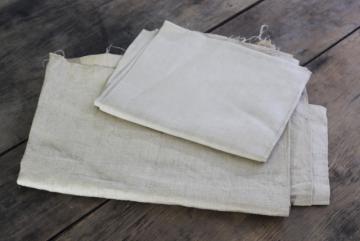catalog photo of rustic pure linen fabric, natural flax color vintage remnants for needlework or samplers
