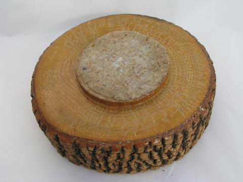 photo of rustic rough bark vintage wood log bowls, old wooden nut bowl lot #4