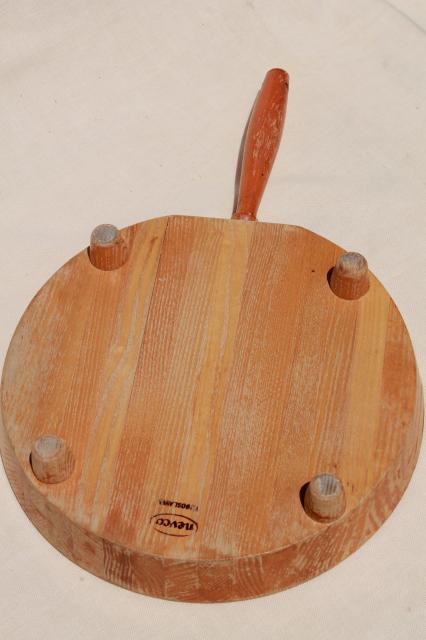 photo of rustic rough round wood cheese or bread board, Nevco cutting board w/ wooden handle #6