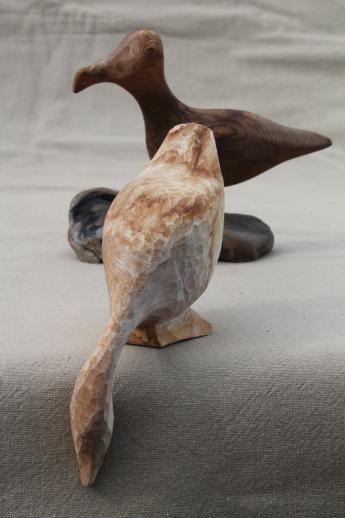 photo of rustic rough wood carved birds, shore bird wood carvings art sculpture on driftwood #1