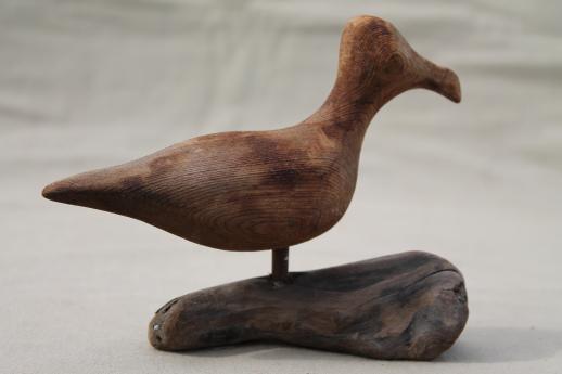 photo of rustic rough wood carved birds, shore bird wood carvings art sculpture on driftwood #6