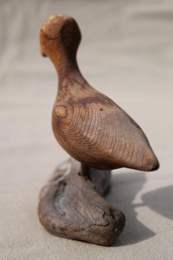 photo of rustic rough wood carved birds, shore bird wood carvings art sculpture on driftwood #9