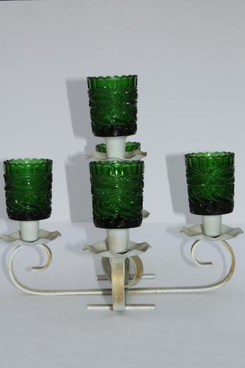 photo of rustic shabby vintage Christmas wrought iron centerpiece w/ green glass votive candle holders #2