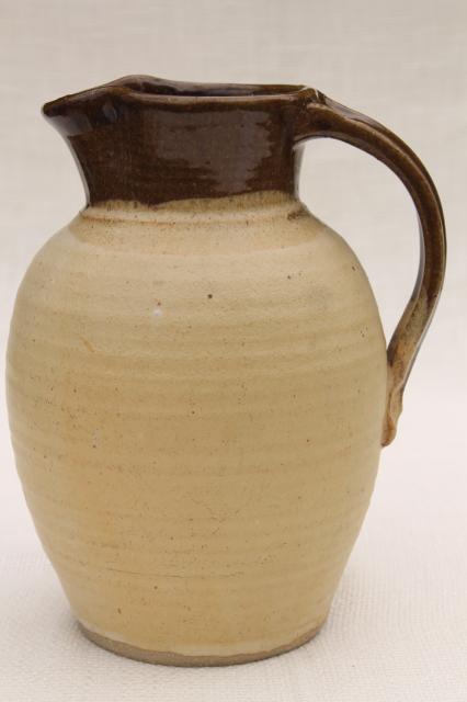 photo of rustic stoneware pitcher, large milk jug in brown glazed clay, handmade studio pottery #2