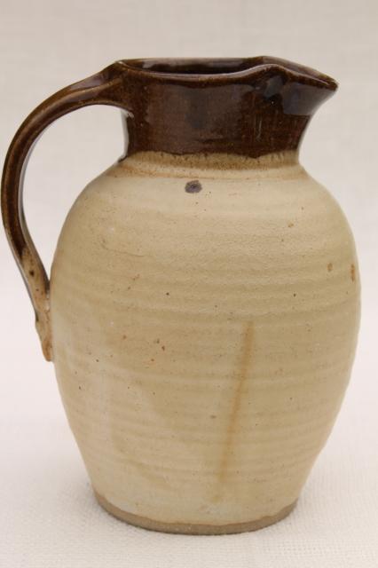 photo of rustic stoneware pitcher, large milk jug in brown glazed clay, handmade studio pottery #4