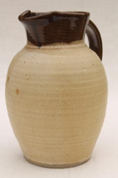 catalog photo of rustic stoneware pitcher, large milk jug in brown glazed clay, handmade studio pottery