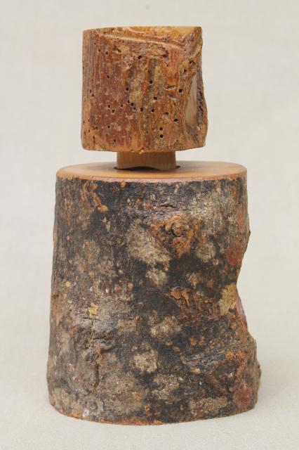 photo of rustic tree bark log wood nutcracker, handmade wooden screw type nut cracker #2