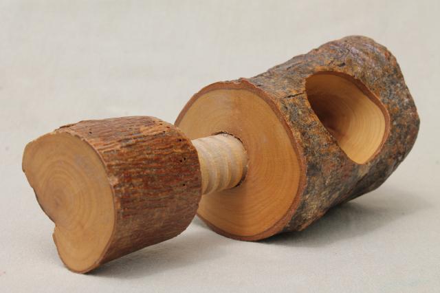 photo of rustic tree bark log wood nutcracker, handmade wooden screw type nut cracker #5