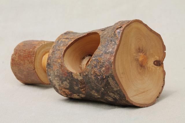 photo of rustic tree bark log wood nutcracker, handmade wooden screw type nut cracker #6